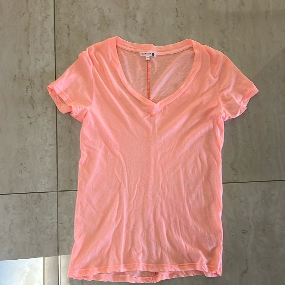 Sunday bright orange V -neck ￼ T-shirt